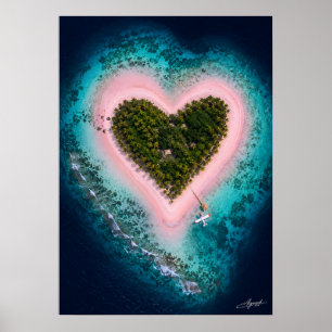 Poster Vue satellite de l'île de sable rose en forme de c