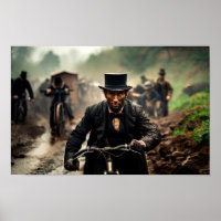 Vue satirique d'Abraham Lincoln à vélo