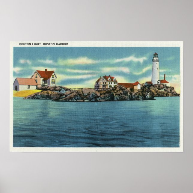 Poster Vue sur Boston Harbour et Boston Lighthouse (Devant)