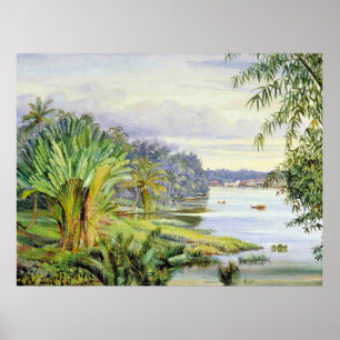 Poster Vue sur Kuchine et Rivière, Sarawak, Borneo