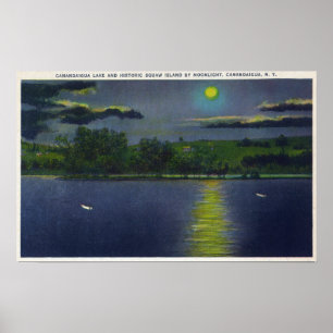 Poster Vue sur la lune de l'île historique de Squaw et du