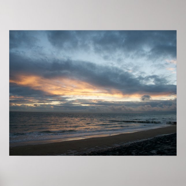 Poster Vue sur la mer - coucher de soleil (Devant)