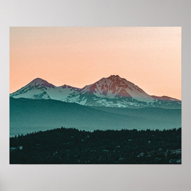 Poster Vue sur la montagne du coucher de soleil de Grainy (Devant)