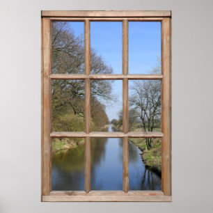 Poster Vue sur la rivière à partir d'une fenêtre