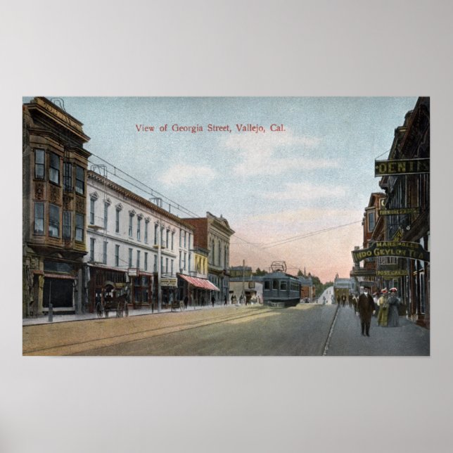 Poster Vue sur la rue Georgia avec voiture de rue (Devant)