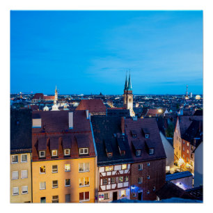 Poster Vue sur la vieille ville de Nuremberg la nuit