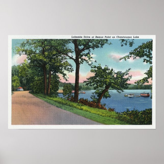 Poster Vue sur Lakeside Drive le long du lac Chautauqua (Devant)