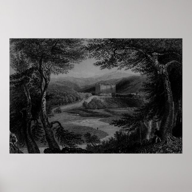 Poster Vue sur le château de Drumlanrig, Dumfrieshire (Devant)