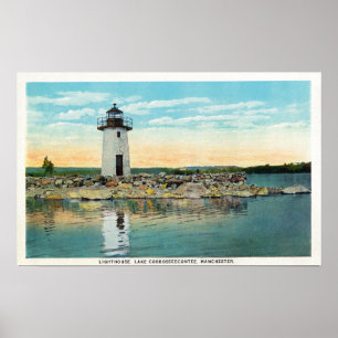Poster Vue sur le lac Cobbosseecontee et le phare