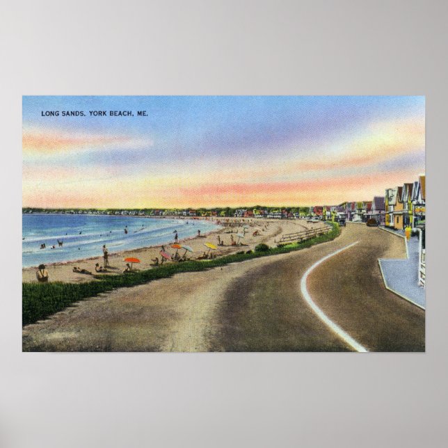 Poster Vue sur le Long Sands à York Beach (Devant)