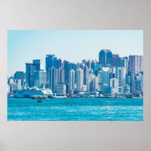 Poster Vue sur le port de Hong Kong de jour. asie, asie,