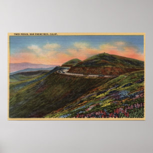 Poster Vue sur les sommets jumeaux et l'autoroute