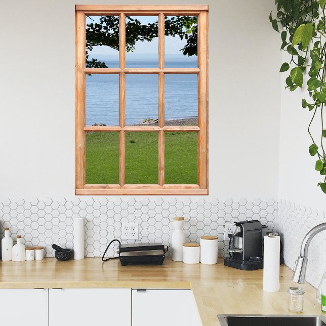 Poster Vue sur l'herbe, les Feuilles et la mer depuis une (Créateur téléchargé)