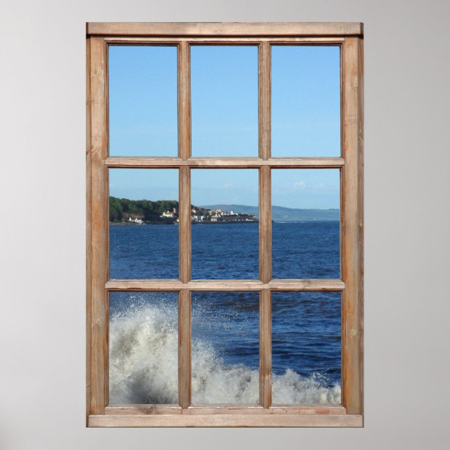 Poster Vue sur l'océan à partir d'une fenêtre avec Sea Sp (Devant)