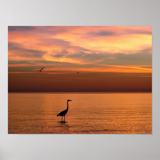 Poster Vue sur l'océan au coucher du soleil (Devant)