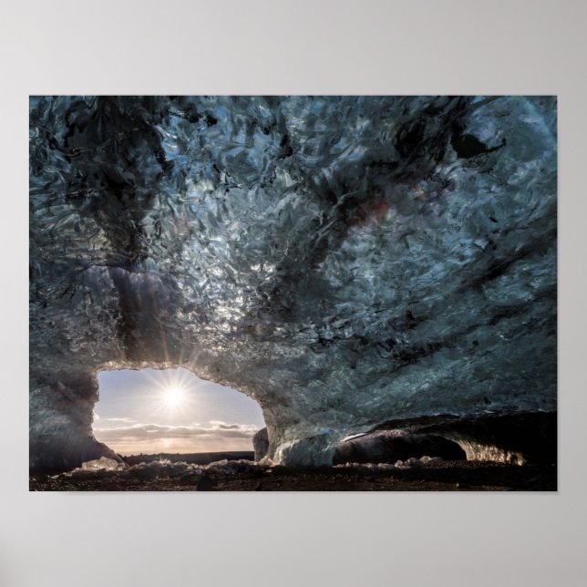Poster Vue sur une grotte de glace, Islande (Devant)