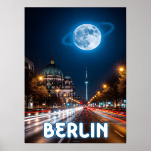 Poster Vue surréaliste de la nuit sur berlin