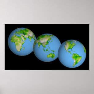 Poster Vue topographique du monde