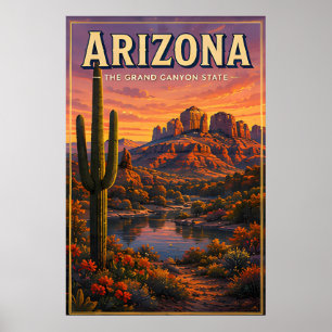Poster Vues du coucher de soleil sur la montagne du cactu