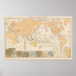 Poster Vulkane, carte d'atlas de Koralleninseln