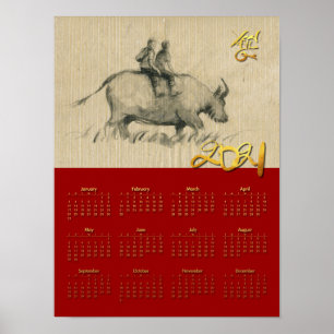 Poster W Buffalo Children Chinese Ox Année 2021 Calendrie