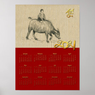 Poster W Buffalo Enfant Chinois Ox Année 2021 Calendrier 