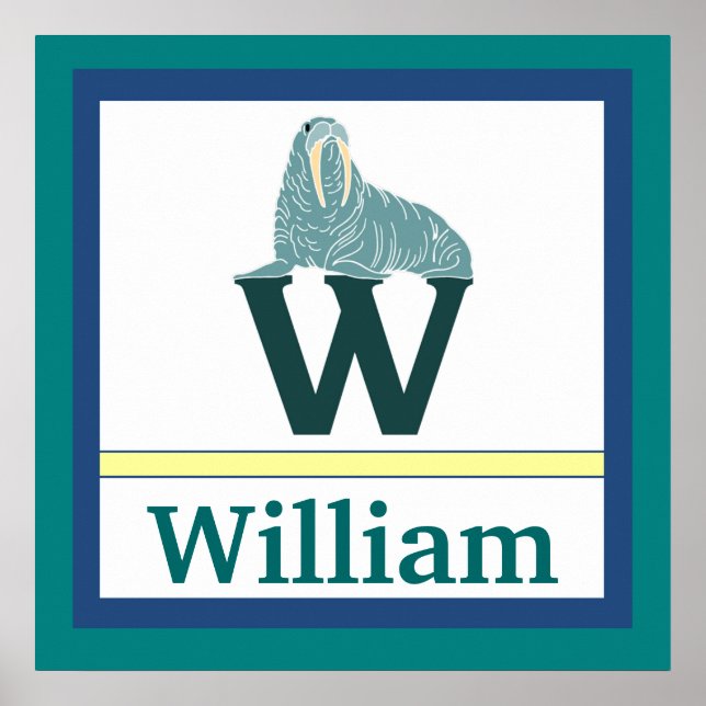 Poster W est pour Walrus et nom de garçon Wall Art pour e (Devant)