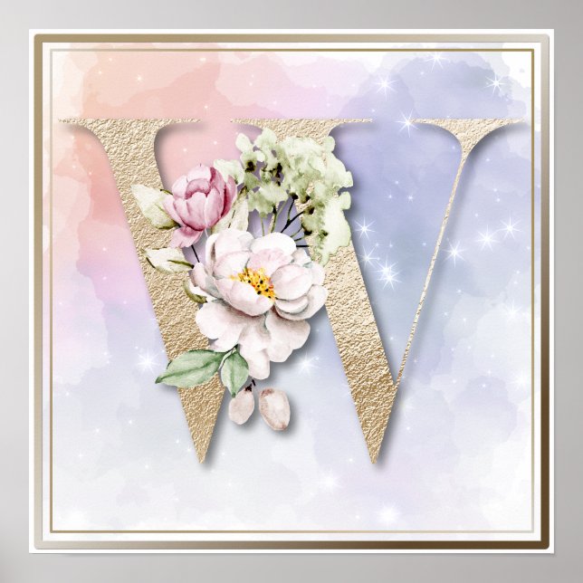 Poster W Monogramme Rose blanche (Devant)