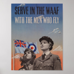 Poster WAAF dans l'uniforme avec le pilote près de elle