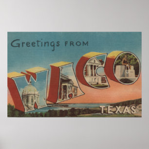 Poster Waco, lettre ScenesWaco, TX de TexasLarge