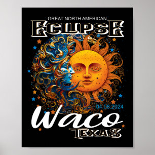 Poster Waco Texas 2024 Total Solaire Eclipse Cosmique 8 a