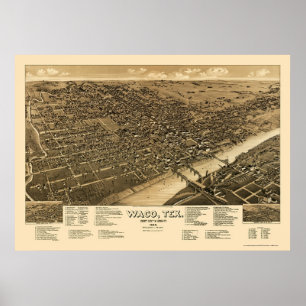 Poster Waco, TX Carte panoramique - 1886