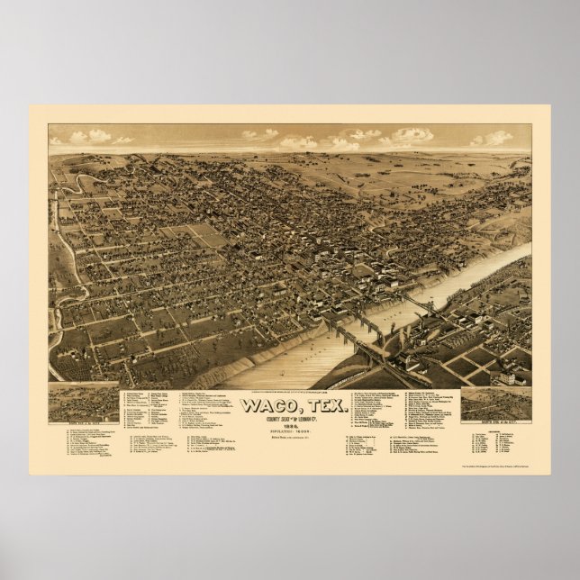 Poster Waco, TX Carte panoramique - 1886 (Devant)