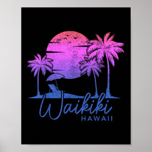 Poster Waikiki Beach Hawaii Surf Vintage Sunset Surfer