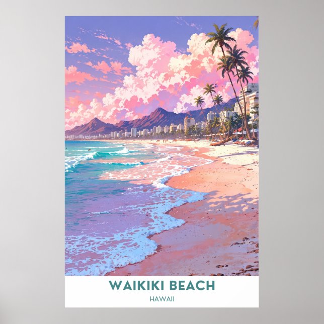 Poster Waikiki Beach - Honolulu, Hawaii (Devant)
