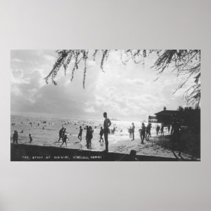 Poster Waikiki Beach Scene at Honolulu