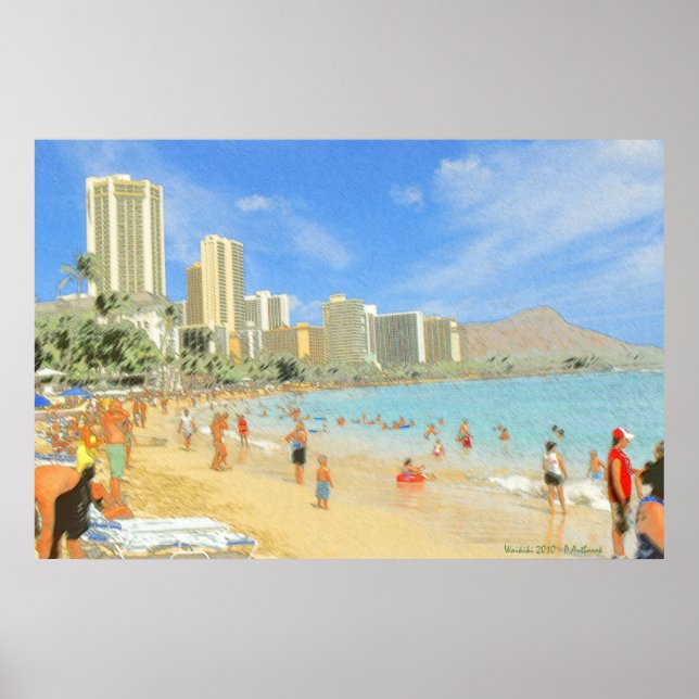 Poster Waikiki Honolulu Hawaii - Beaux-Arts (Devant)