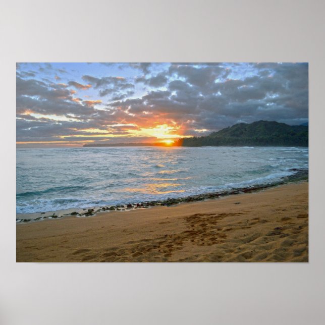 Poster Wainiha Bay, Kauai, Hawaï, lever du soleil (Devant)