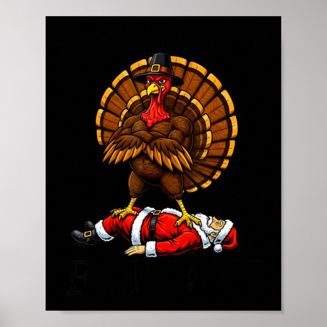 Poster Wait Your Turn Fat Boy Turkey And Santa Sign  (Devant)