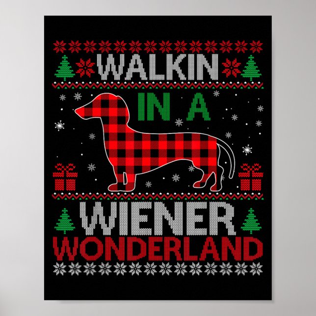 Poster Walking In A Wiener Wonderland Funny Dachshund Chr (Devant)