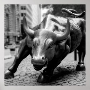 Poster Wall Street Bull Photographie noir et blanc