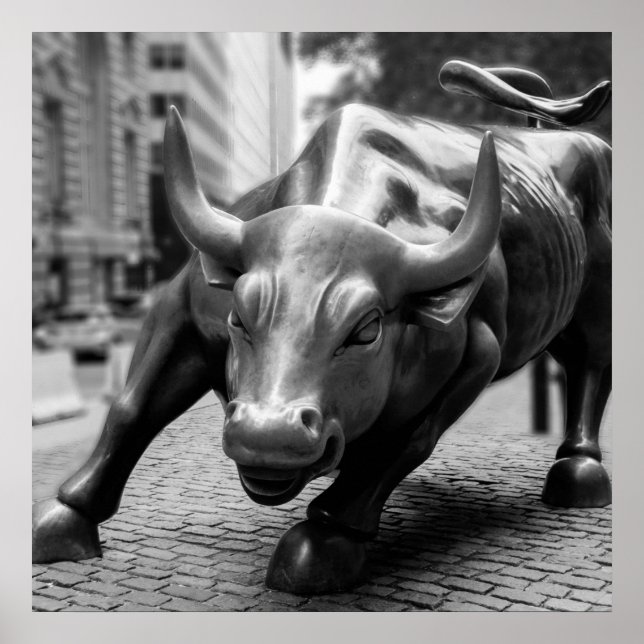 Poster Wall Street Bull Photographie noir et blanc (Devant)