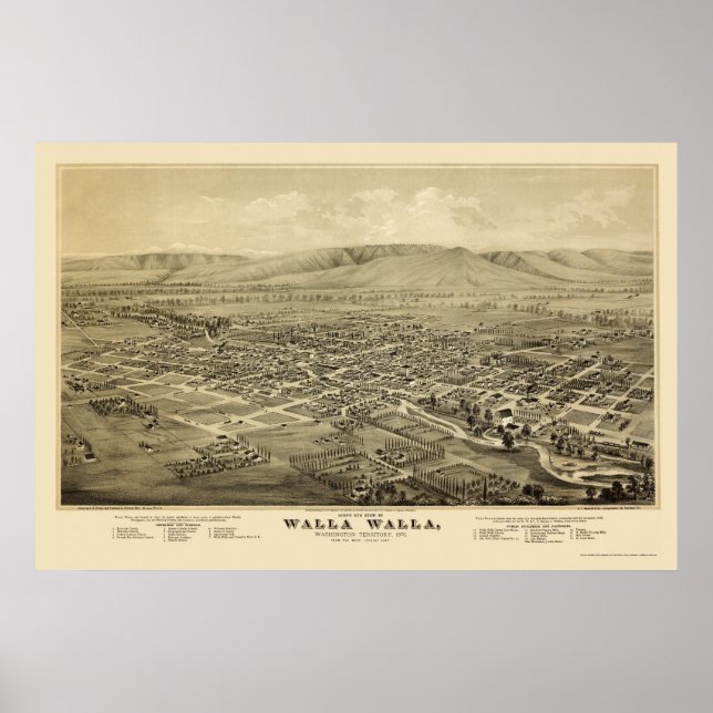 Poster Walla Walla, WA Carte panoramique - 1876 (Devant)