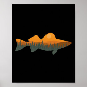 Poster Walleye Fishing Forest Nature Pêcheur de la faune