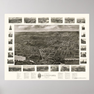 Poster Wallingford, CT Carte panoramique - 1905