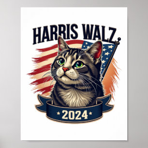 Poster Walz 2024 Funny Cat Kamala Harris Tim Walz Valse