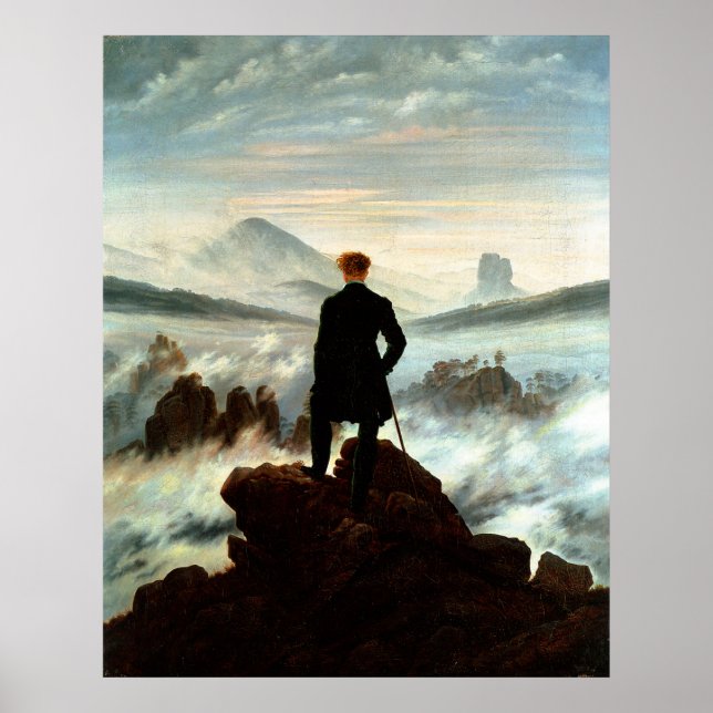 Poster Wanderer au-dessus de la mer de brouillard, Caspar (Devant)