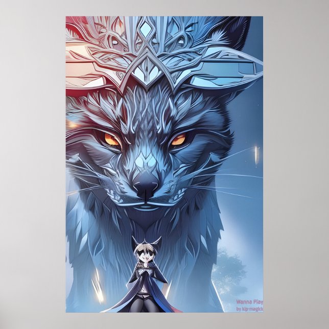 Poster Wanna Play - Raccoon Girl AI Imaginaire Art (Devant)