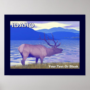 Poster Wapiti (Élan) Au Bord Du Lac