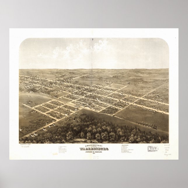 Poster Warrensburg Missouri 1869 Carte panoramique antiqu (Devant)